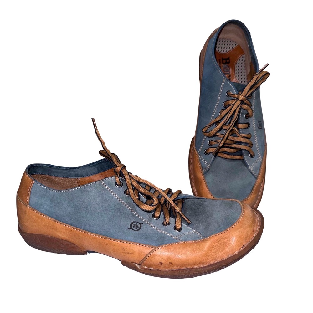 Born Grippers Leather Sneakers Mens 10 Blue Tan Good M4061 Handcrafted Low Top